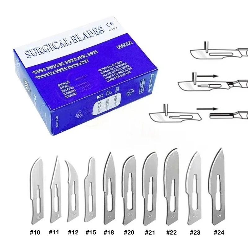 300Pcs NO.10-NO.24 Sterile Carbon Steel Surgical Blades Scalpel Knife Handle for DIY Cutting Phone Repair Carving Dentistry