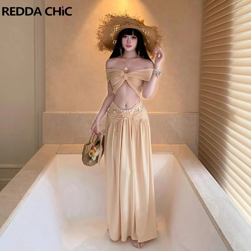 

Комплект REDDACHiC: топ-корсет с одним открытым плечом и драпированная струящаяся макси-юбка для женщин – идеальный вариант для дня рождения, отпуска и летних мероприятий