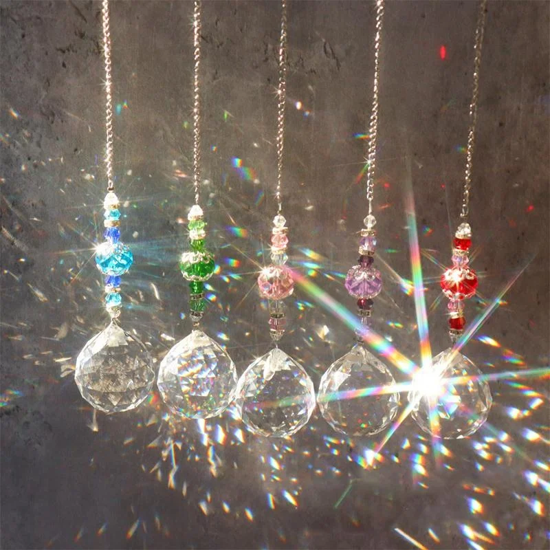 Crystal Chandelier Home Decor Stained Glass Ball Hanging Pendant Light Catcher Reflective Bead Curtain Decoration