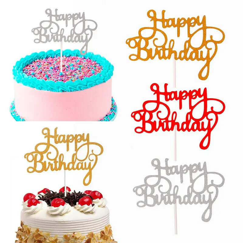 

15pcs Gittler Happy Birthday Cake Topper Bling Sparkle Decoration Sign Happy Birthday Cake Topper Girl`s Birthday Dessert Decor