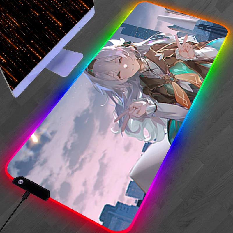 

RGB LED Mouse Pad PC Accessories Mousepad Non Slip Extended Pad Rubber H-honkai Star Rail Firefly Keyboard Pad Gaming Desk Mat