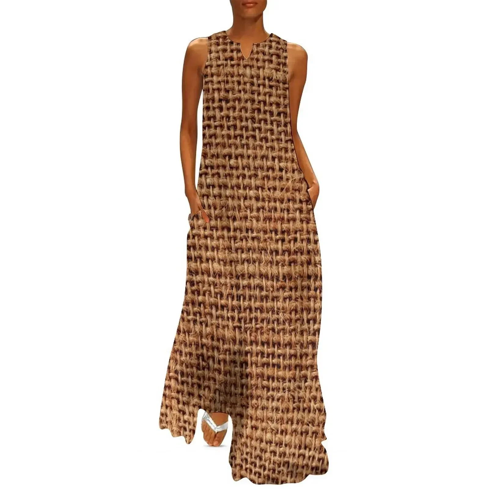 

Jute Burlap Sack Background Texture Long Dress Woman clothing birthday dress for women Women's clothing Dress