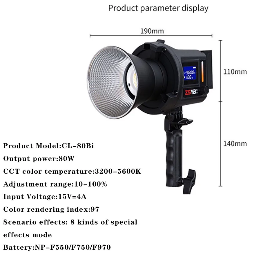 80w LED Video Light with 2.4G Control, COB Bi Color /CRI97+/9 Scenes/Bowens Mount Continuous Output Lighting for Studio Photogra