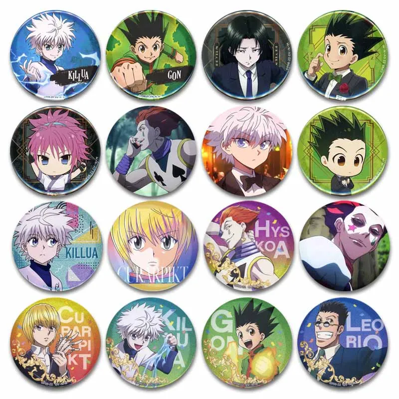 Anime Character Killua Kurapika Gon Leorio Hisoka Pins Round Tinplate Enamel Brooch Cartoon Badge for Bag Jewelry Accessories