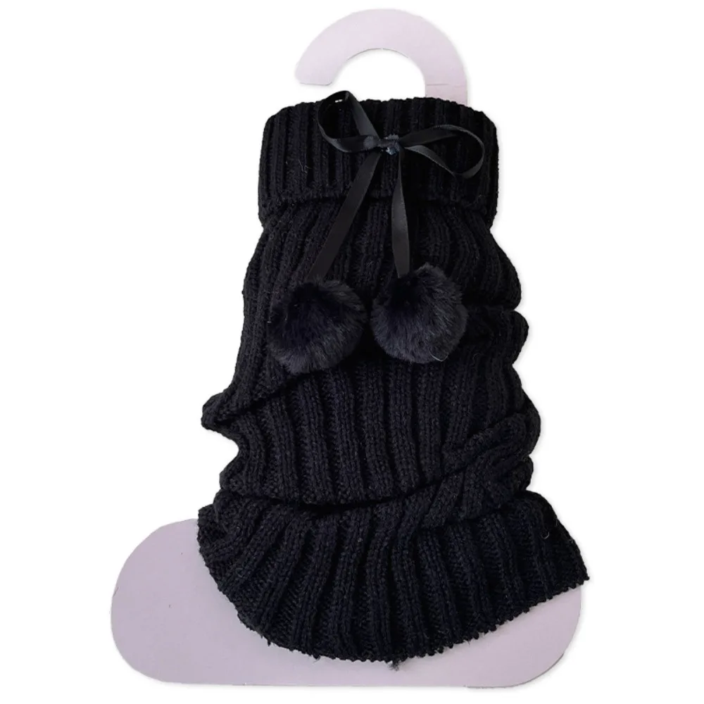 Cute Solid Color Knitted Leg Warmers Hairball Bowknot Women's Mid-Calf Sock Thickened Comfortable Stacked Stockings Autumn