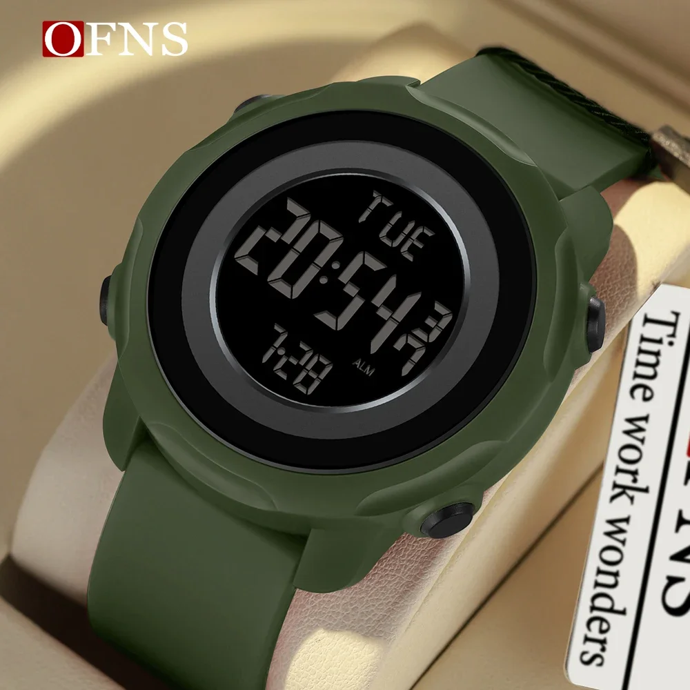 

OFNS 6122 New Fashion Outdoor Sports Men Silincone Strap Waterproof Digital Movement Electronic LED Alarm Mode Wrist Watches