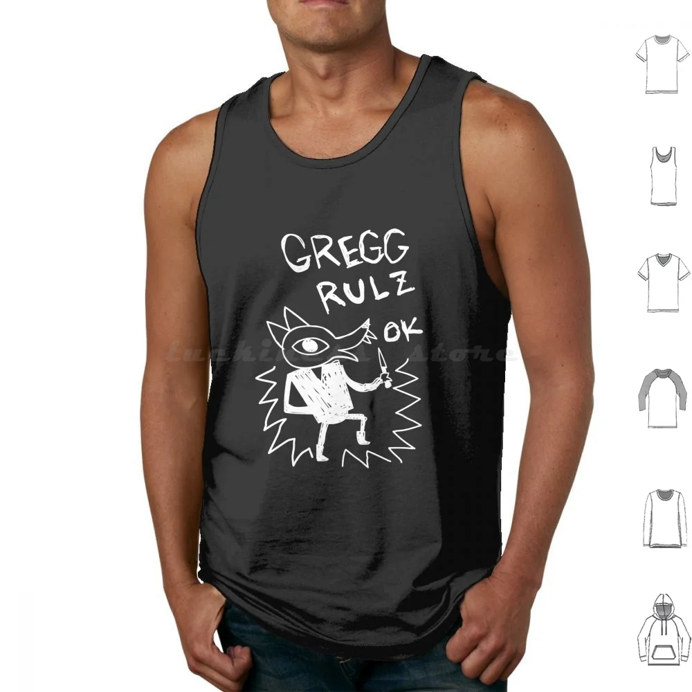 Camiseta sin mangas de manga corta para hombre, chaleco de manga corta con estampado de "Gregg Rulz Ok", de la noche en el bosque, juegos Indie, Gregg