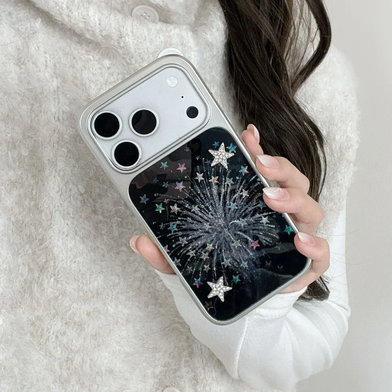 

Fashion Plating Silver Color Star Phone Case For iPhone 17 Pro 16 15 14 Pro Max Back Cover Shockproof Protective Cases Cartoon C