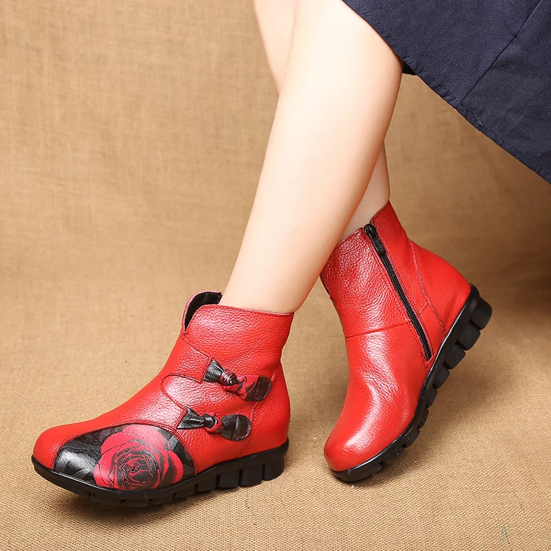 Designer V-neck Double Cheongsam Buckle Ankle Boots Woman Luxury Stylish Real Leather Boots High Top Winter Retro Fur Sneakers