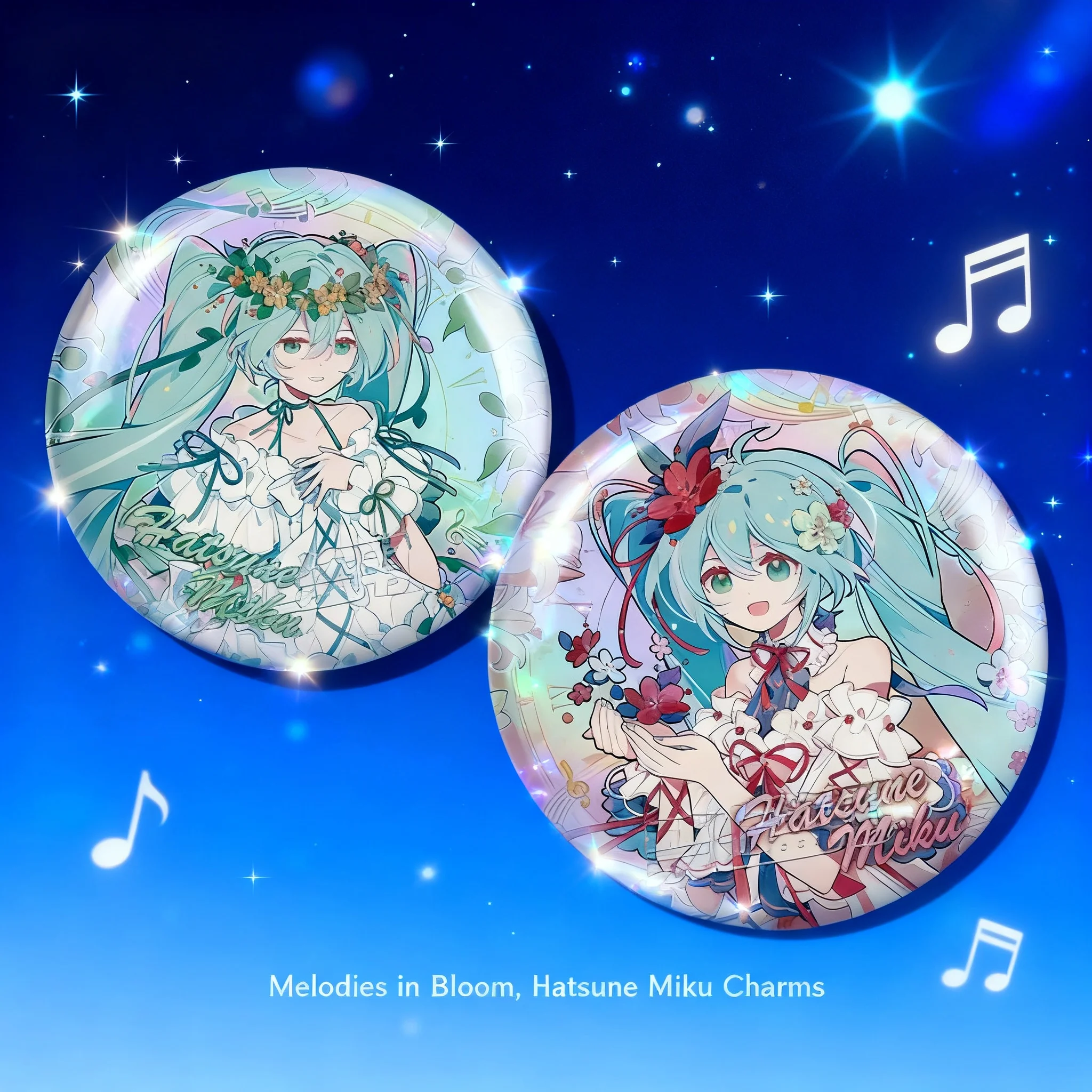 

Miku Hatsune Anime Badge PET Double Flash Pin Radium Craft Tinplate Anime Merchandise Mascot Keychain Cosplay Accessories Otaku