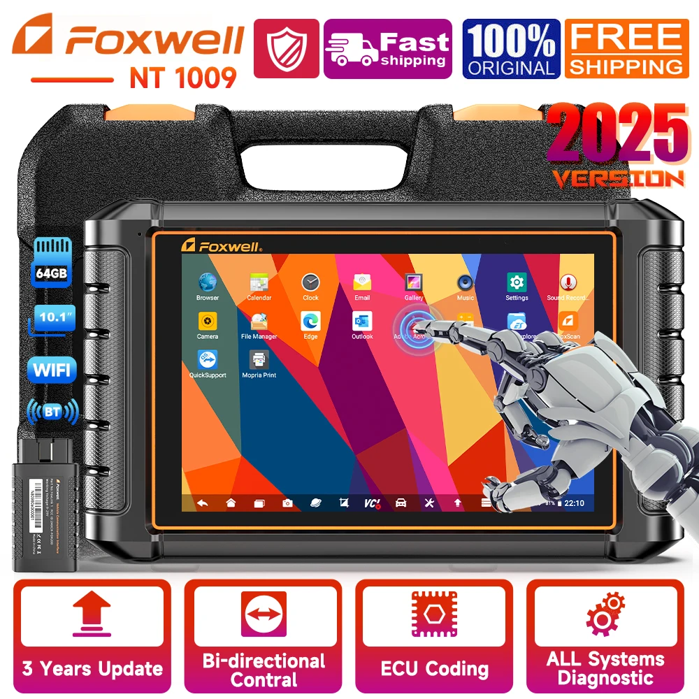 

Диагностический сканер FOXWELL NT1009 OBD2 Bluetooth 2025 года для всех систем автомобиля, с функцией регулировки A/F, 35 функциями сброса, активным инструментом, кодированием ЭБУ, OBD 2, для автодиагностики