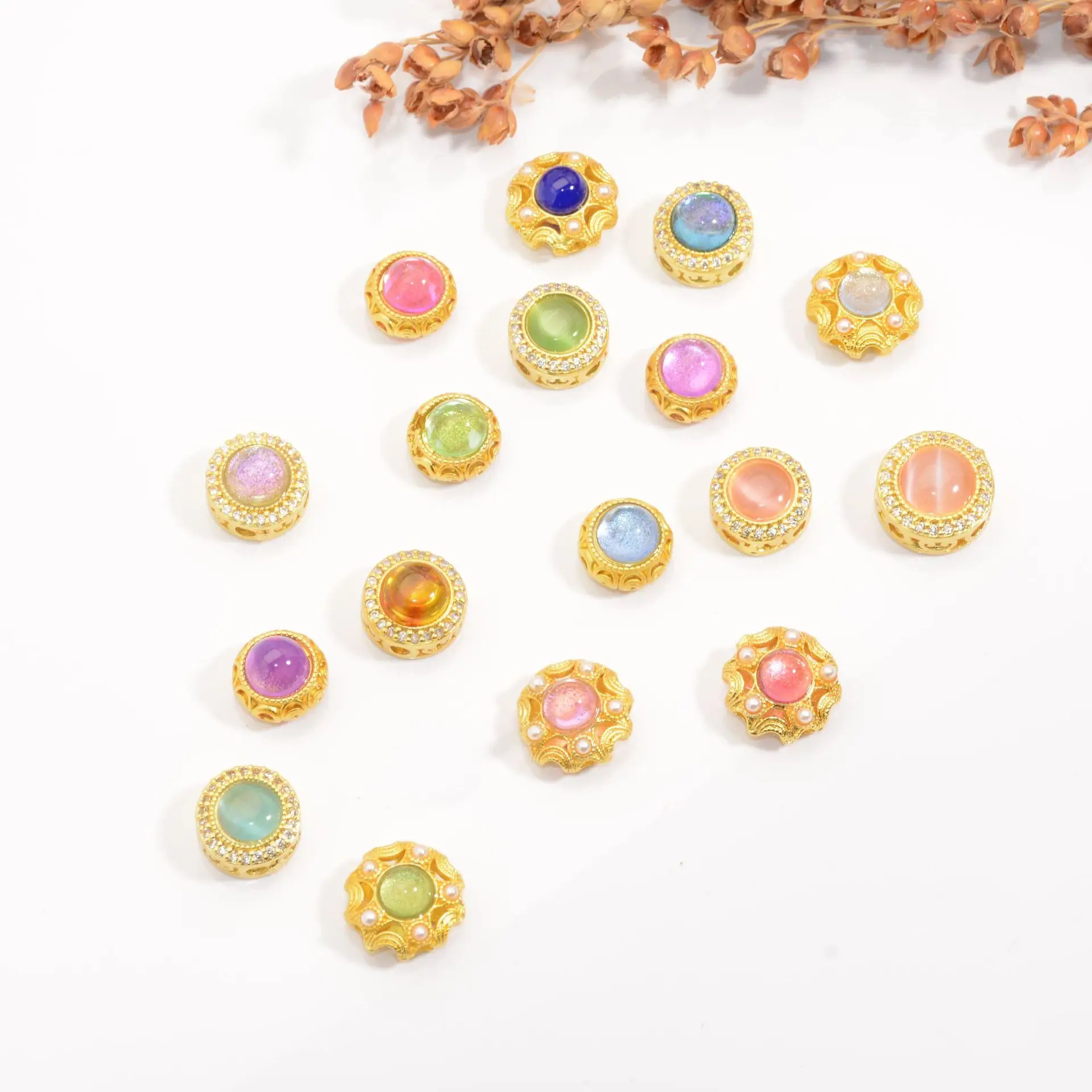 5 Pieces Copper Plated Inlaid Opalite Multi-hole Bead Separator DIY Pearl Bracelet Beaded Necklace Jewelry Accessories Wholesale