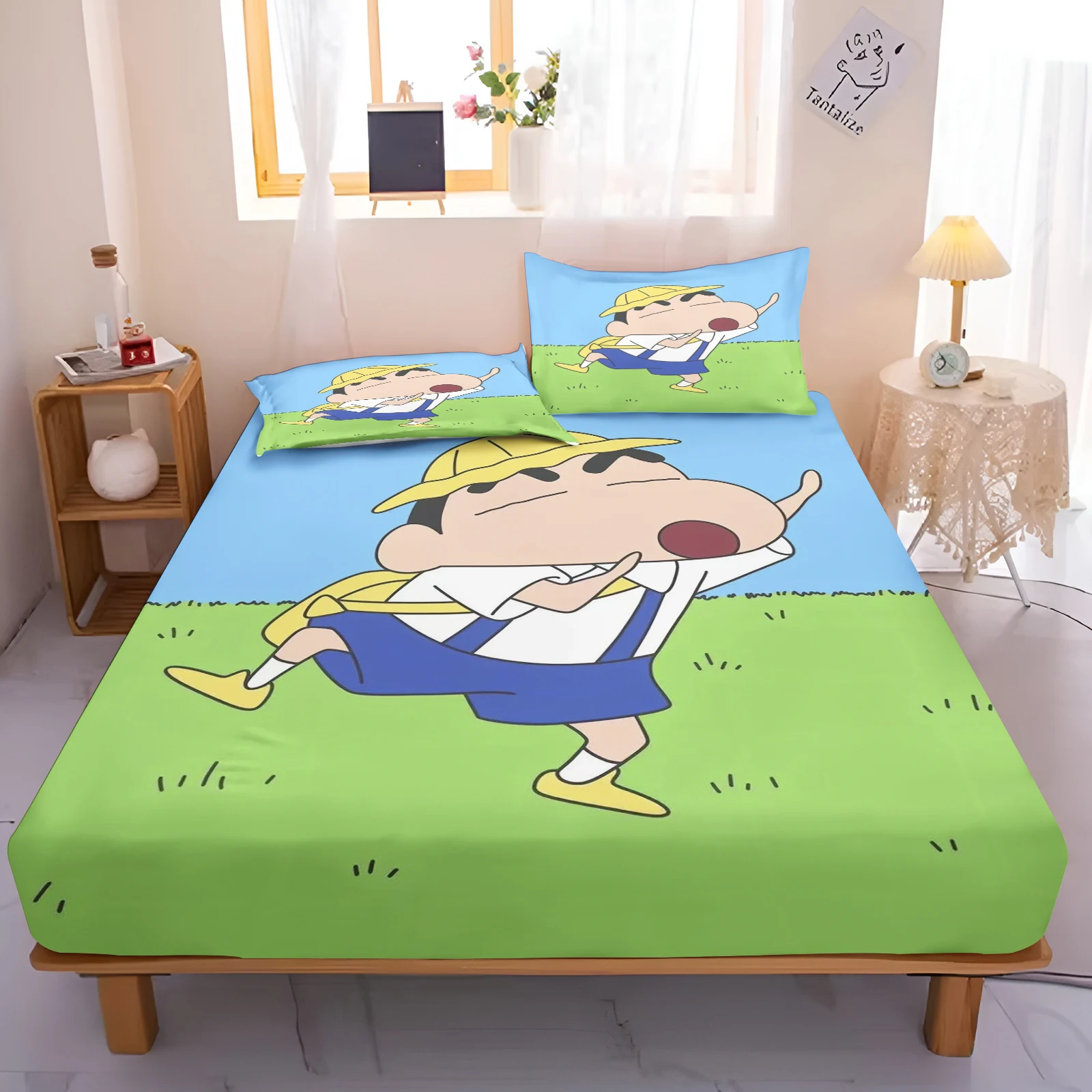 Crayon Shin-chan Fitted Sheet Children Japanese Anime Coverage Sheets Cartoon Cover Elastic Printing Bedding Teenager