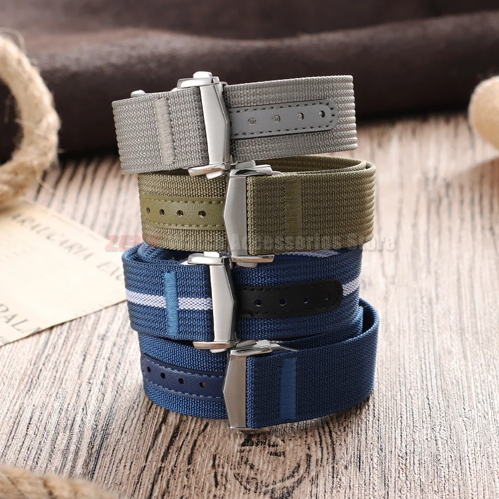 Geripptes Nylon-Uhrenarmband Canvas-Nylon-Armband 20mm 22mm für Omega für Swatch MoonSwatch Herren Sport Wasserdichtes Faltschließe-Armband – Detail 4