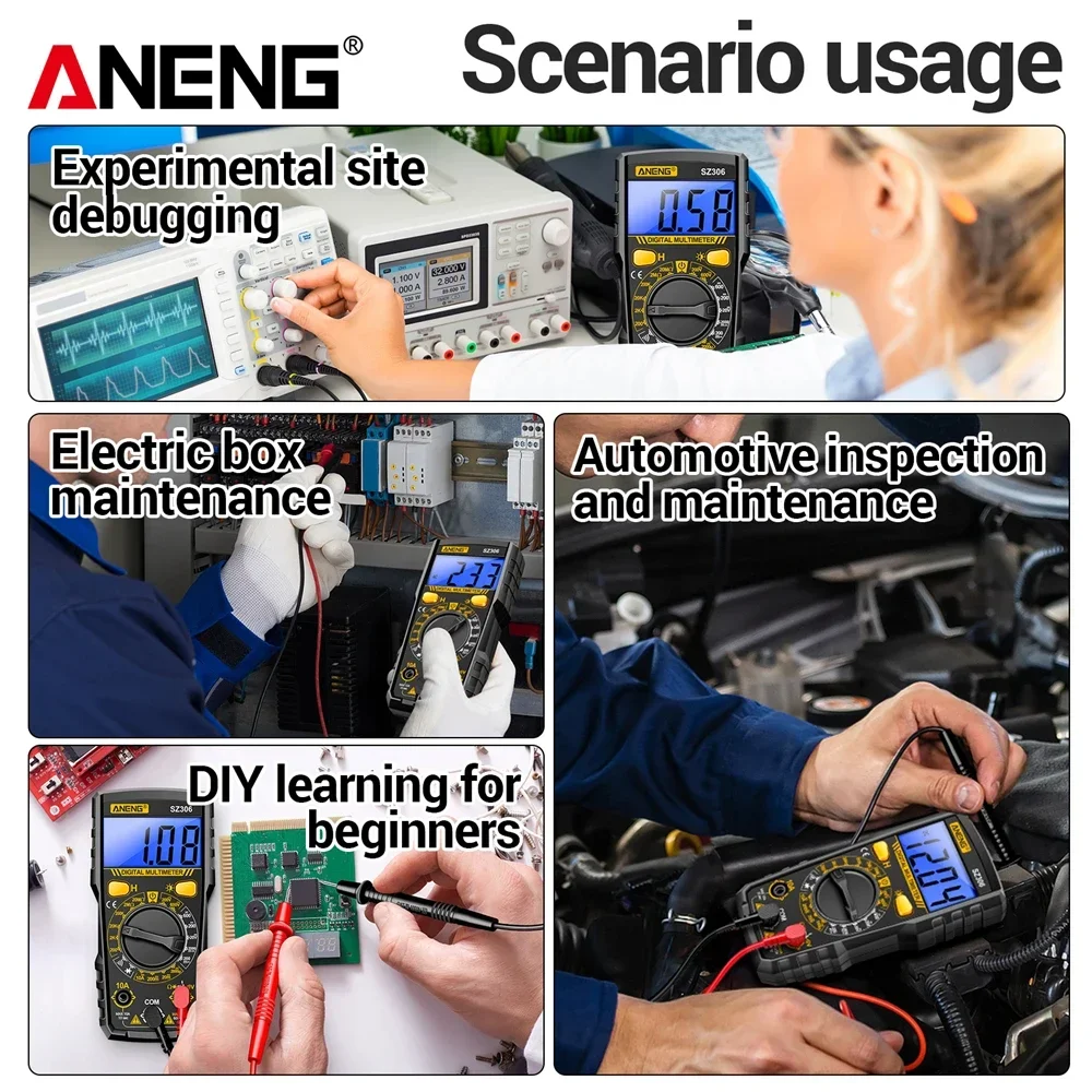 Digital Multimeter Tester ANENG SZ306 1999 Counts  600V AC/DC Voltage Diode Test Current Meter Buzzer Ohm Test electrician tools