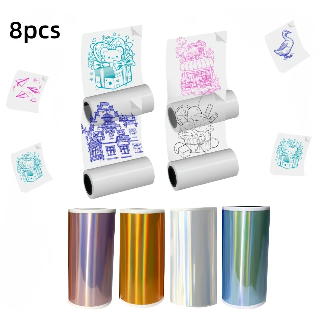57x25mm Holographic Laser Thermal Stickers Colorful Transparent Self-Adhesive Labels Suitable for Mini Portable Printer Paper