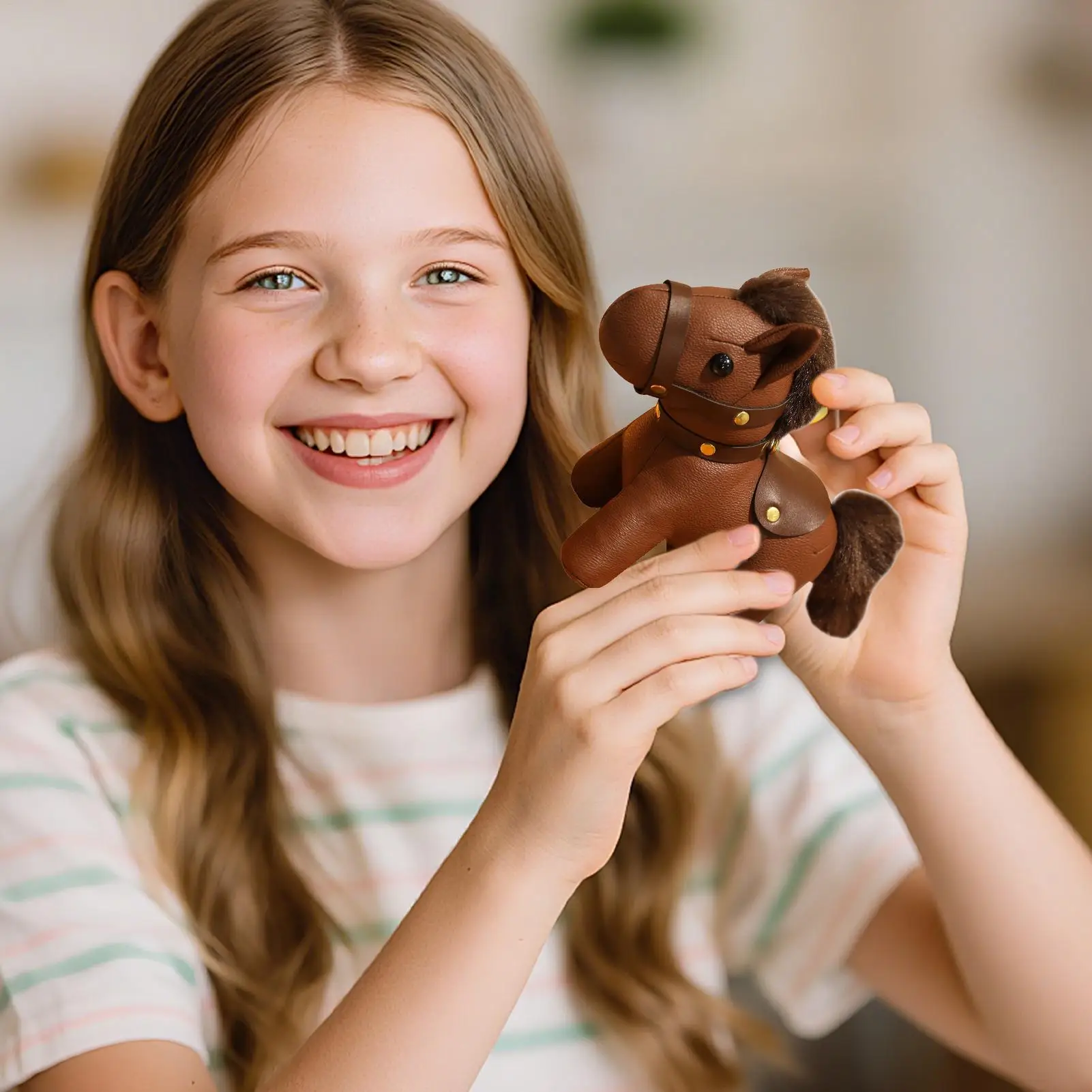 Vintage Horse Year Bag Pendant Cartoon Lightweight Year of the Horse Plush Doll Leather Horse Keychain Pendant Bag Keyring