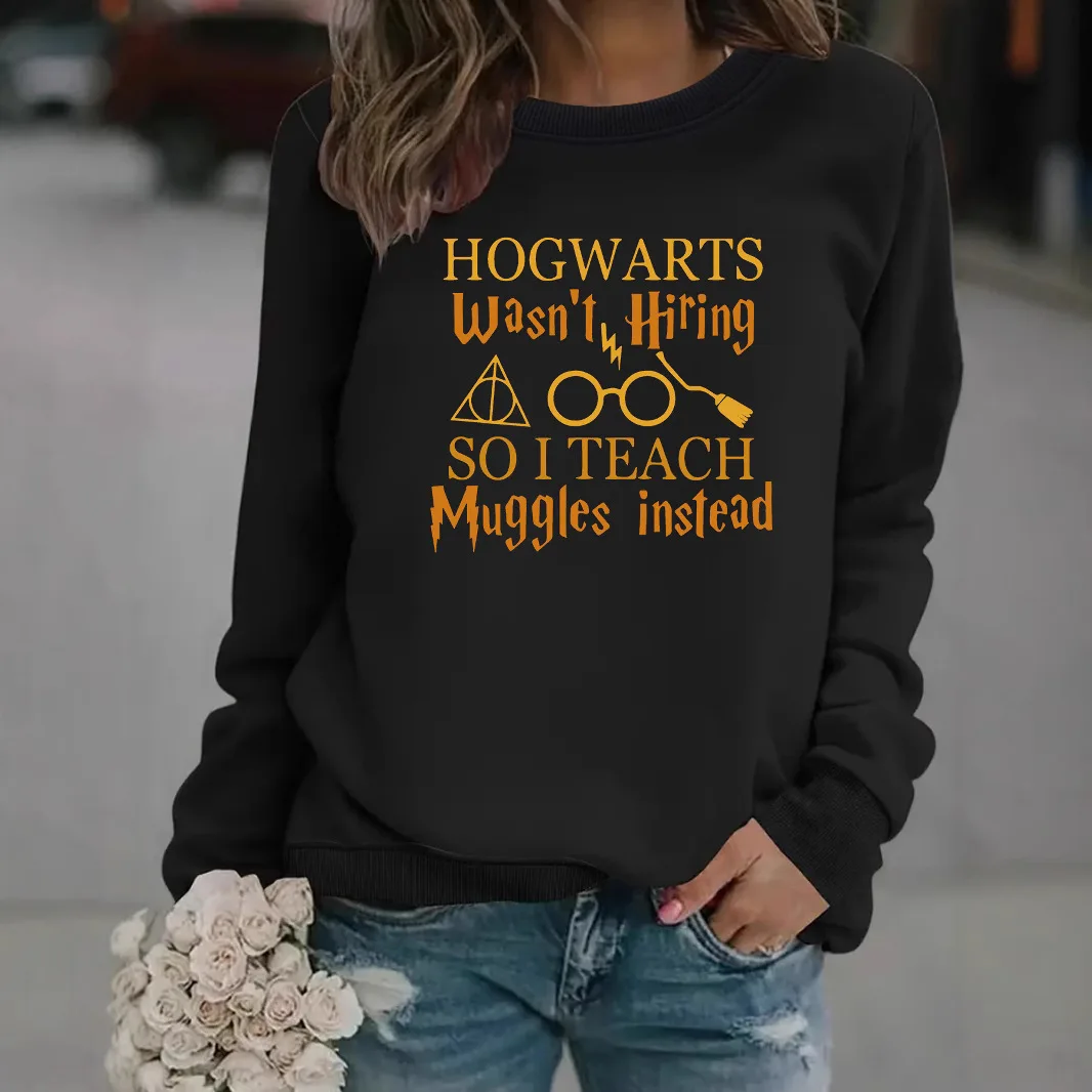 

Женская осенне-зимняя женская повседневная теплая толстовка с длинными рукавами и круглым вырезом в европейском и американском стиле с буквенным принтом