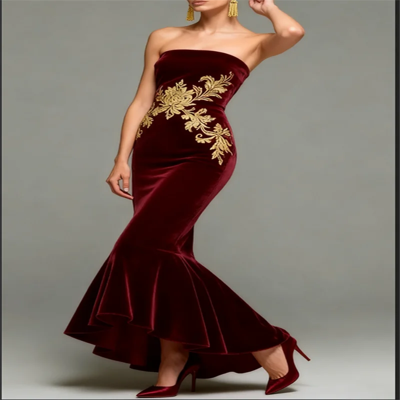 

Elegant Party Dresses 2025 Chic Woman Evening Dress Velvet Women's Evening Dress Mermaid Party Dresses Strapless Long Prom Dress