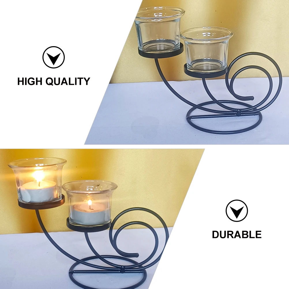 

Retro Iron Holder Creative Stand Glass Cup Candlestick Decorative Desktop Ornament Long-Lasting Use