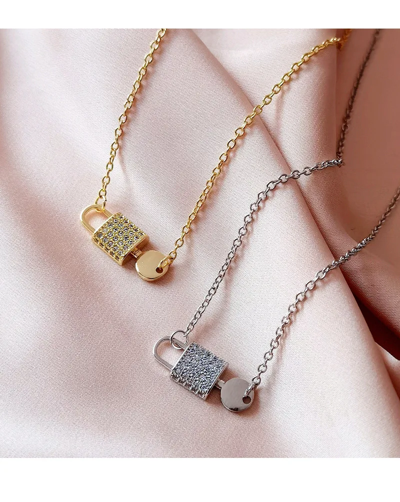 Minimalist America Sweater Choker Chain Lock-Key Necklace W/ Brass Zircon 14K Gold Filled For Women LadyJewelry 2022 Hotsale