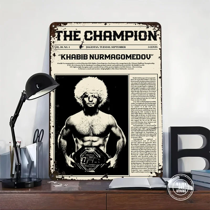 Khabib Nurmagomedov The Champion Tin Poster Customized Wall Art Retro Vintage Metal Signs for Fans Room Modern Home Decoration