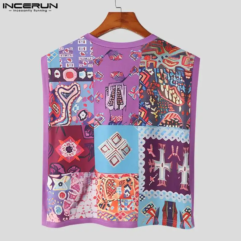 INCERUN Men Tank Tops Printing Summer O-neck Sleeveless Loose Casual Men Clothing Streetwear 2024 Fashion Leisure Male Vests