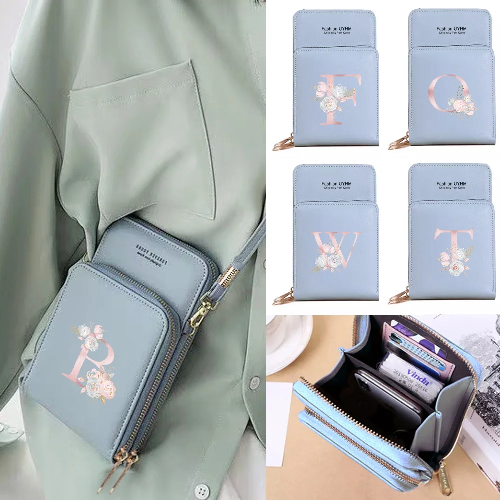 

Mobile Phone Bag Universal Transparent Touch Screen Phone Case Pink flower Letter Pattern Wallets Shopping Crossbody Bag