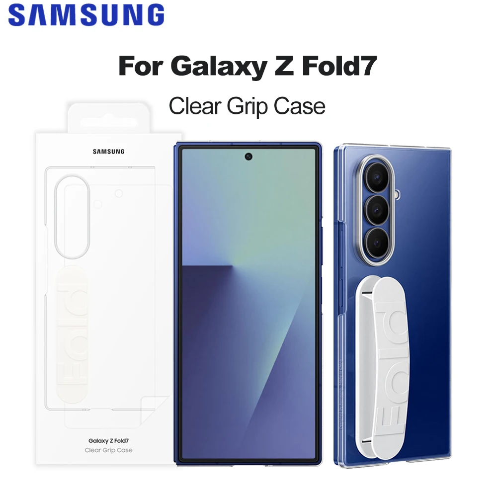 

Оригинальный чехол Samsung Clear Grip EF-QF966 для Galaxy Z Fold7, чехол для смартфона с держателем для пальцев и защитной пленкой для экрана, прозрачный