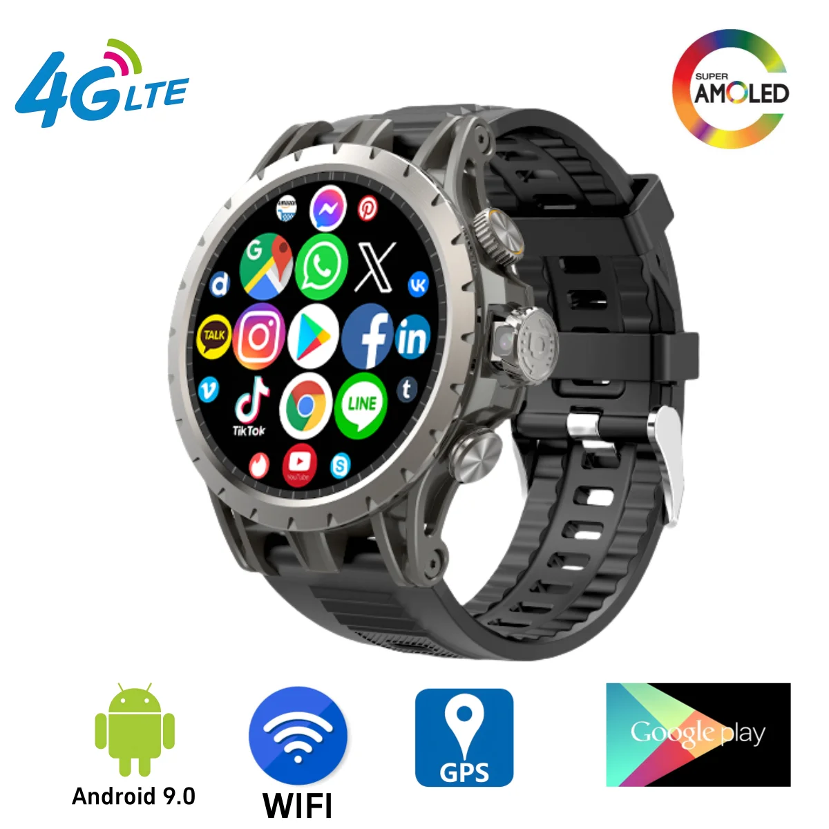 4G Full Netcom Android 9.0 4G Smart Watch 1.43\'\' Amoled Screen Display 8GB+128GB GPS WIFI Video Call 5MP Camera Q85 Smartwatch