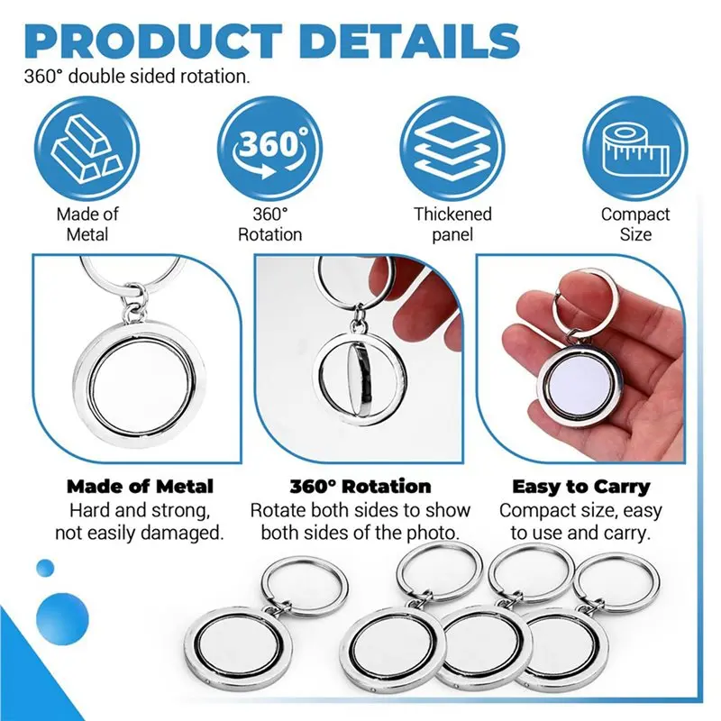 60 Pack 360° Rotating Metal Sublimation Keychain Blanks, Double-Sided Sublimation Blanks DIY Key Chain Circle