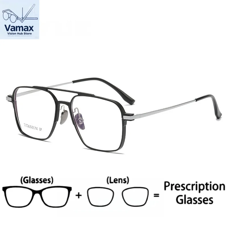 

VAMAX Custom Vintage Double Bridge Big Frame Eyeglasses Aerospace Aluminum Magnesium Titanium Ultra Light Prescription Lens