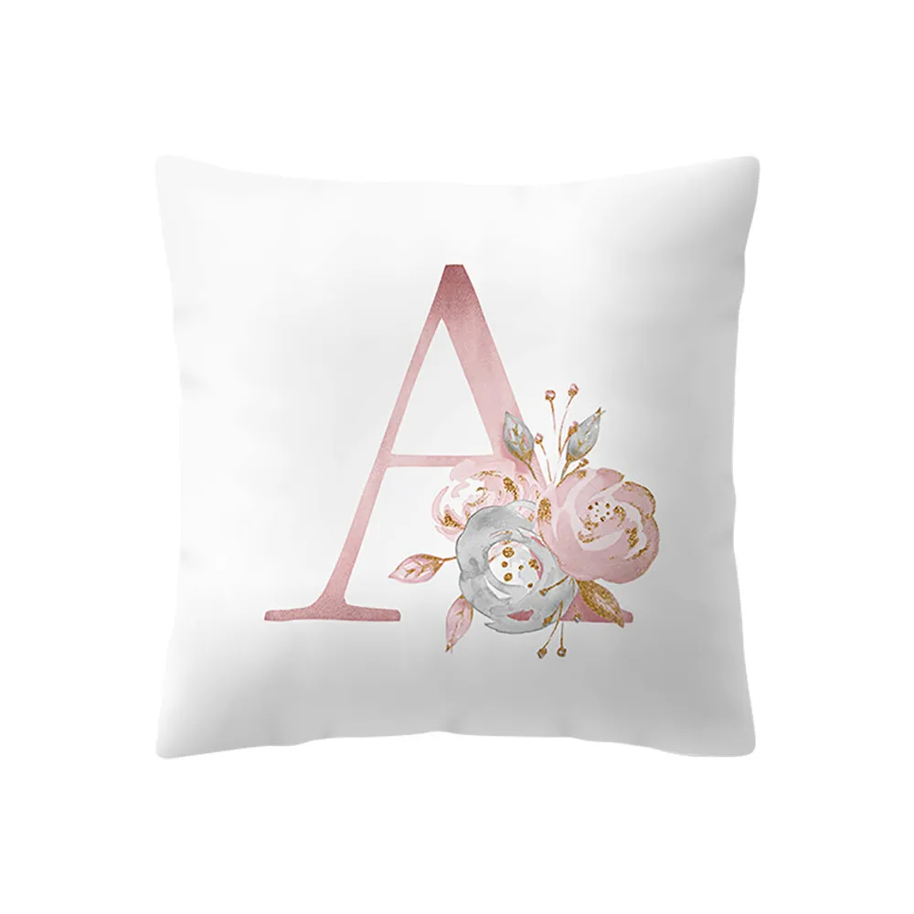 45X45 Pink A,B,C,D,E,F,G,H,I Letter Flower Printed Sofa Cushion Pillows Peach Skin Hand Pillowcases Home Decor Covers Cushion