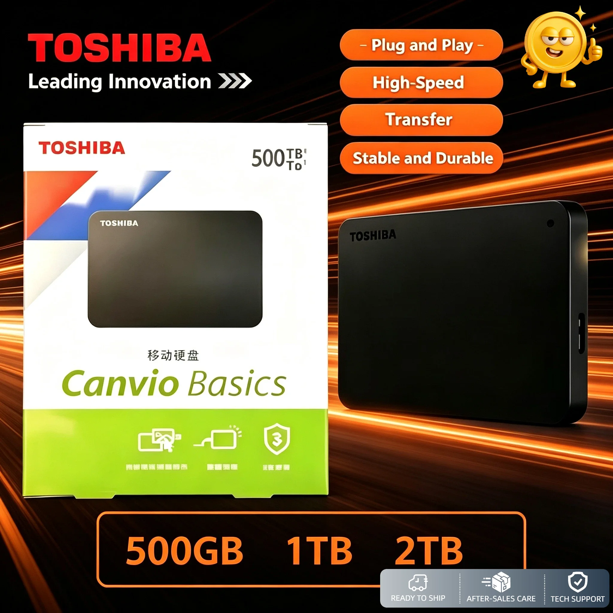 Toshiba A3 Canvio Basics 2TB 500GB 1TB Black External Hard Drive USB 3.0 Portable for Gaming Office Console Gift
