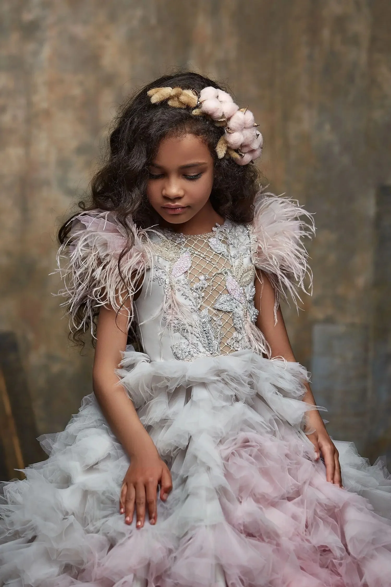 Custom Luxury Dress Women Wedding Guest Dress Flower Girl Wedding Gown Birthday Party Pageant Runway Pink White Feather Tulle