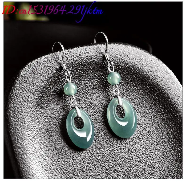 Myanmar Jadeite Ring Earrings 925 Silver Gifts for Women Natural Jewelry Accessories Carved Gemstone Real Jade Talismans view 5