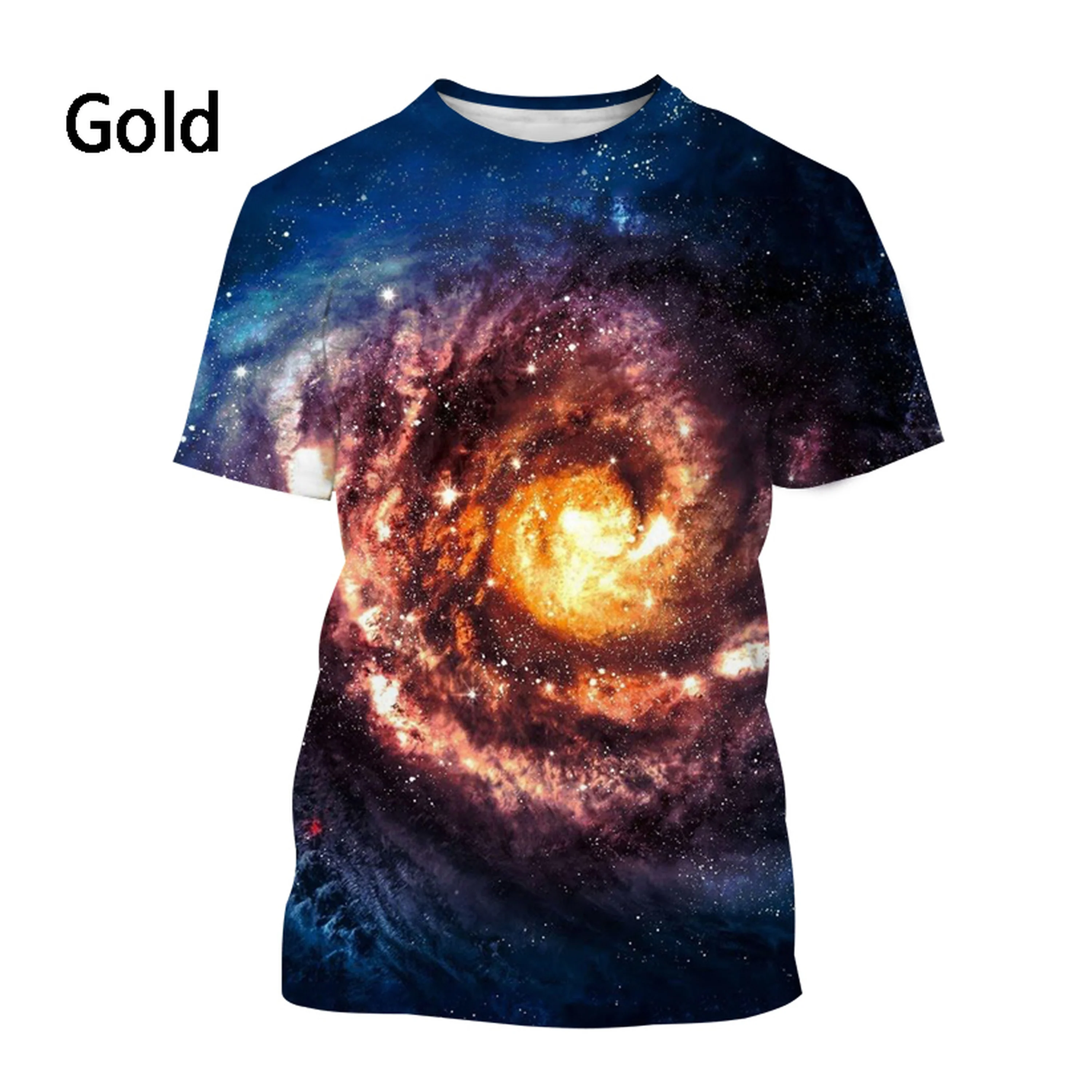 تي شيرت رجالي مطبوع عليه سماء مرصعة بالنصر ثلاثي الأبعاد ، تي شيرت غير رسمي بأكمام قصيرة للسيدات ، موضة الصيف ، جديد