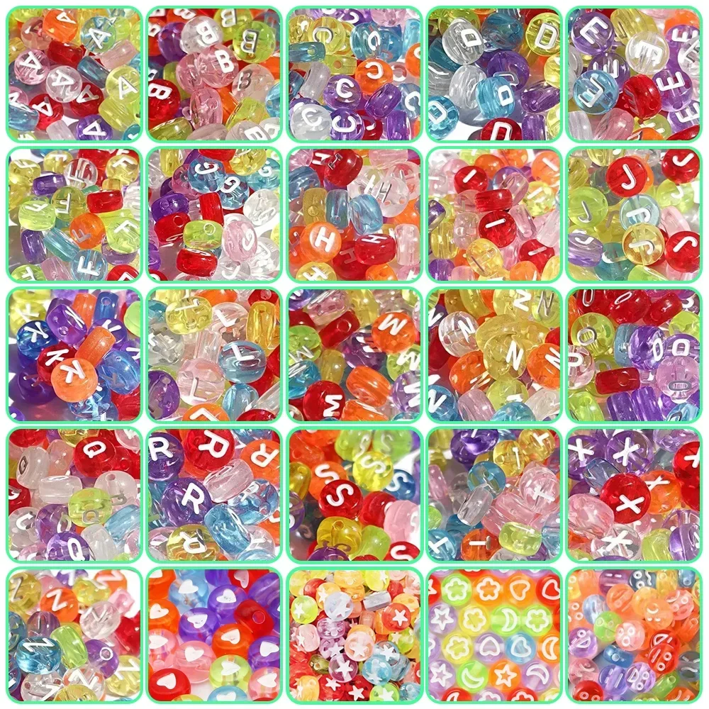 100-500PCS Acrylic 26 A-Z Letter Beads Transparent Colorful Alphabet Beads for Jewelry Making DIY Bracelet Necklace Accessories