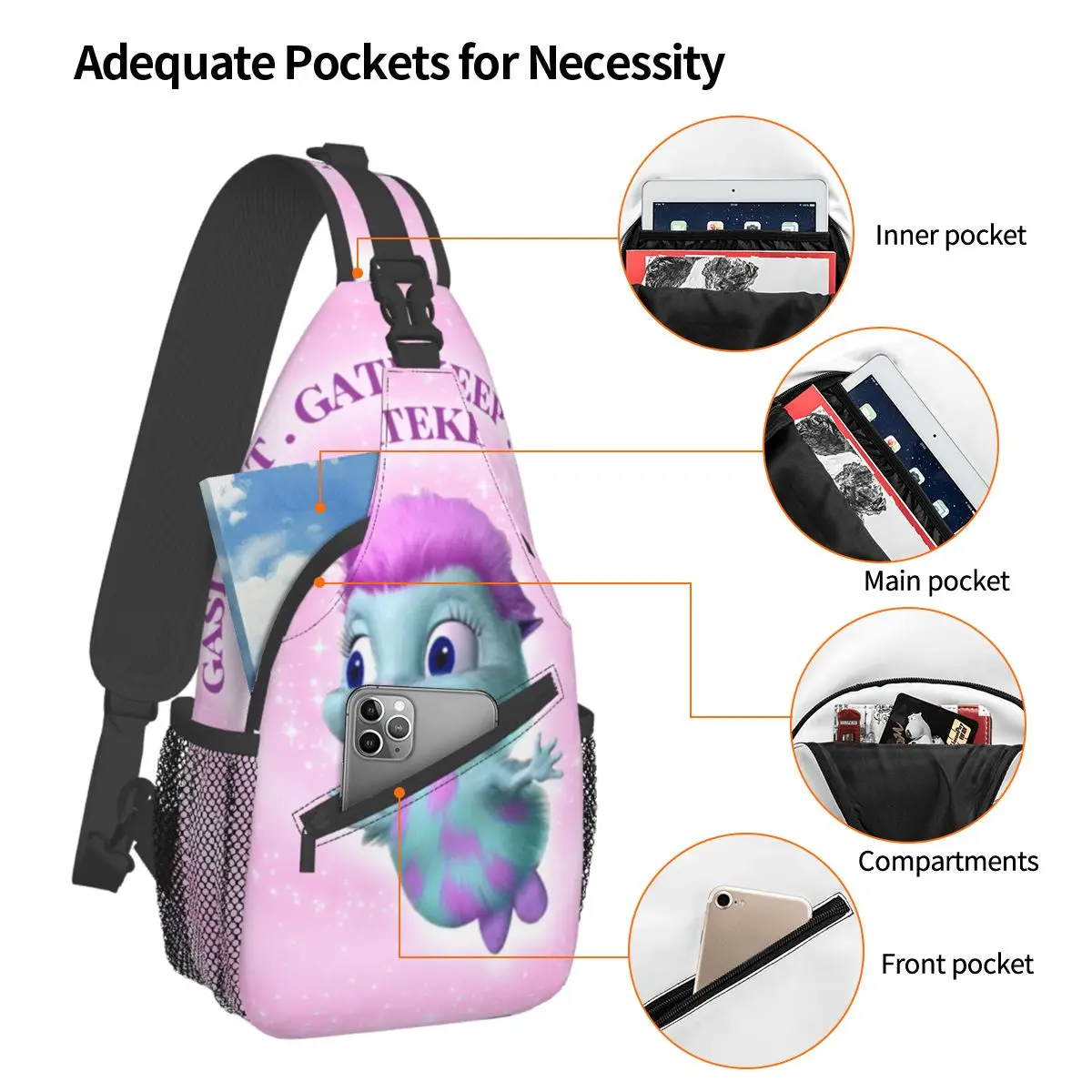 Bibble Beliefs Crossbody Sling Bags Small Chest Bag Gaslight Gatekeep Girlboss Shoulder Backpack Daypack Travel Hiking Sports