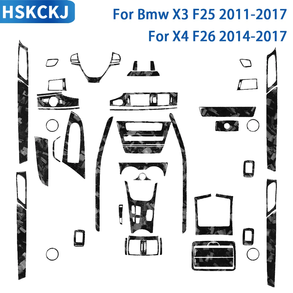 

Кованое углеродное волокно для BMW X3 F25 2011-2017 X4 F26 2014-2017 аксессуары для салона автомобиля двери вентиляционного отверстия консоли передач отделка наклейка