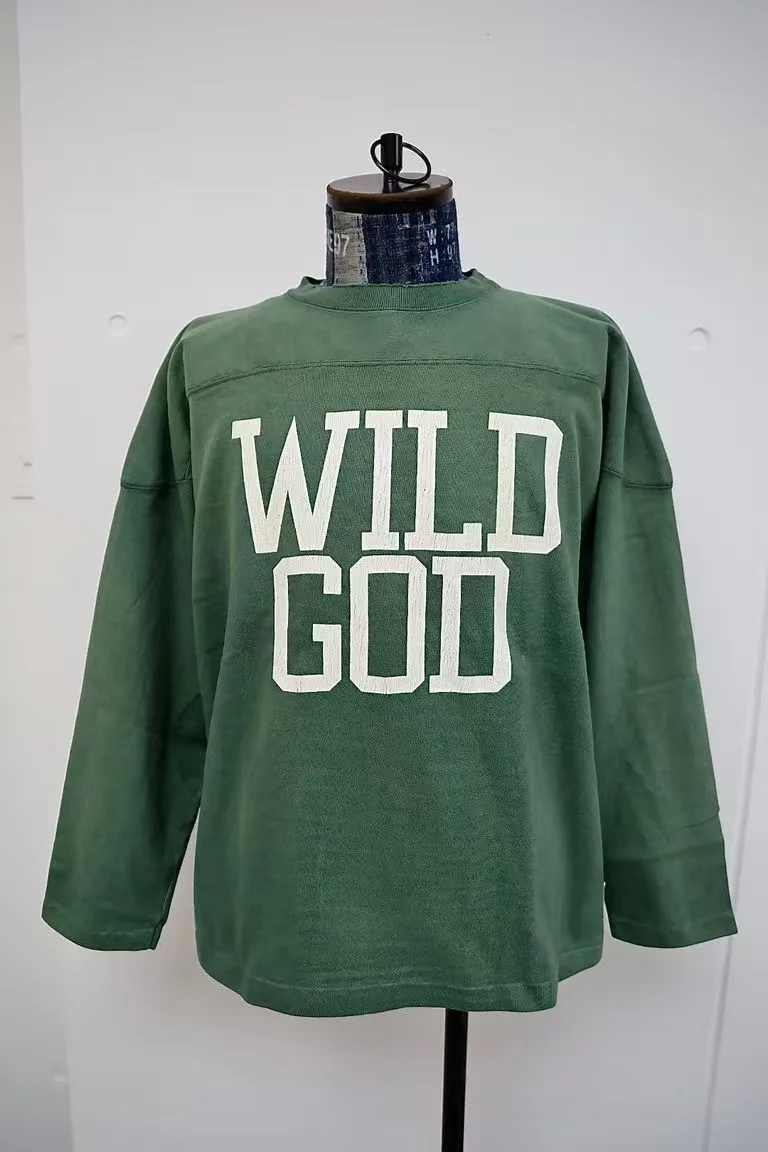 Patchwork Washed Saint FOOTBALL SWEAT WILD GOD Green T-Shirt Men Women Loose T Shirt Top Tee