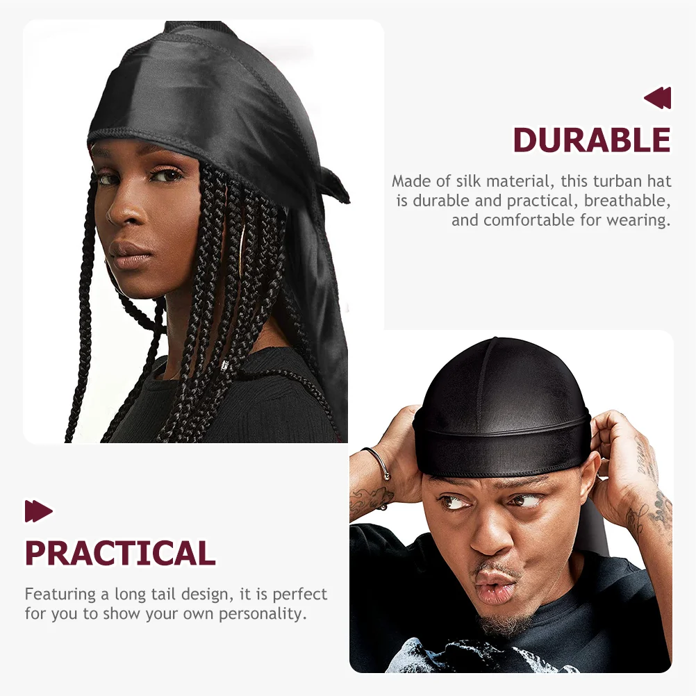 Accessories Long Tail Silk Turban Man Headbands for Men Mens Silky Satin Durags