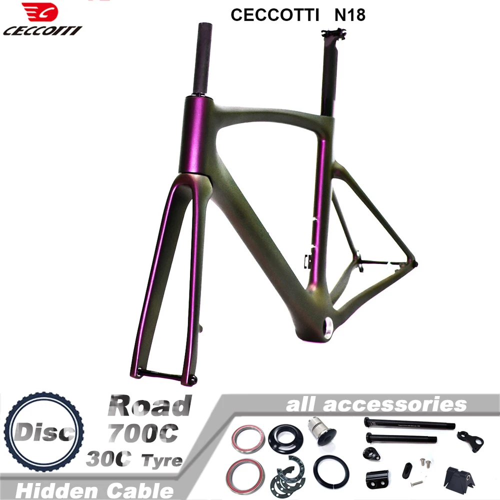

CECCOTTI Brand RF27 Model chameleon Color Disc Brake Carbon Bicycle Frameset Full Hidden Cable Ruting Road Bike Frame