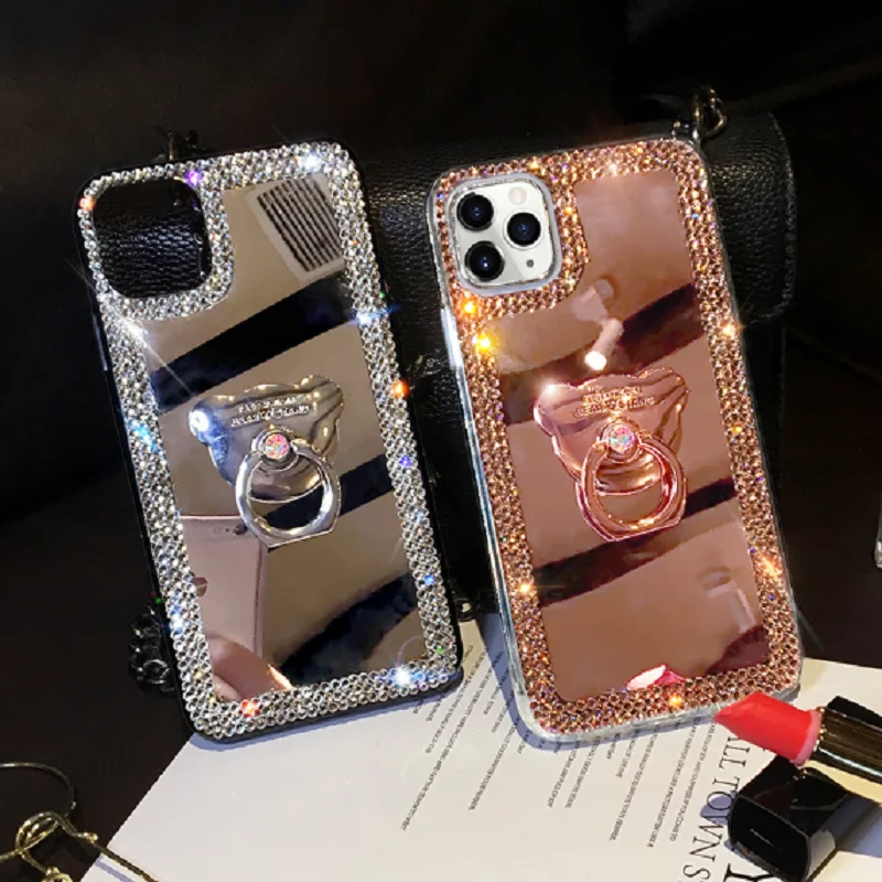 Luxury Glitter Diamond 3D Bear Ring Holder Phone Case For iPhone 15 14 13 12 11 Pro X XS MAX XR 7 8 Plus SE2 Bling Crystal Cover