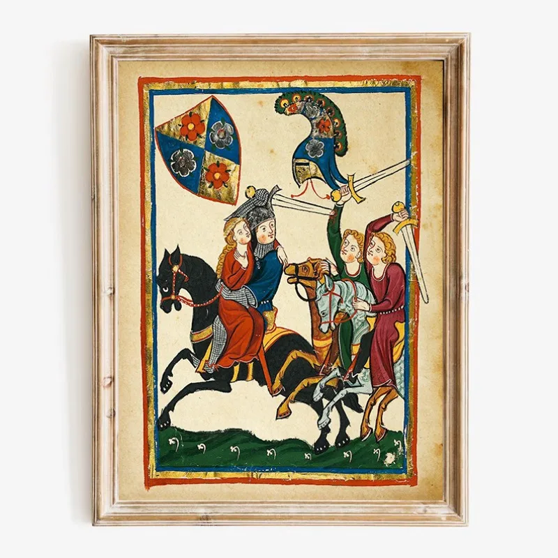 Ancient Chivalric Gothic Medieval Occult Knights Historical Vintage Poster Canvas Painting Wall Art Pictures Home Decor Gift