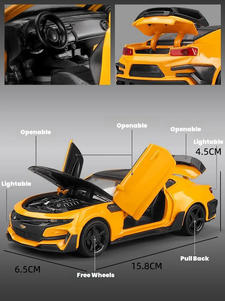 1/32 Chevrolet Camaro ZL1 Super Racing Car Toy For Children Diecast Miniature Model Pull Back Sound & Light Collection Gift Kid