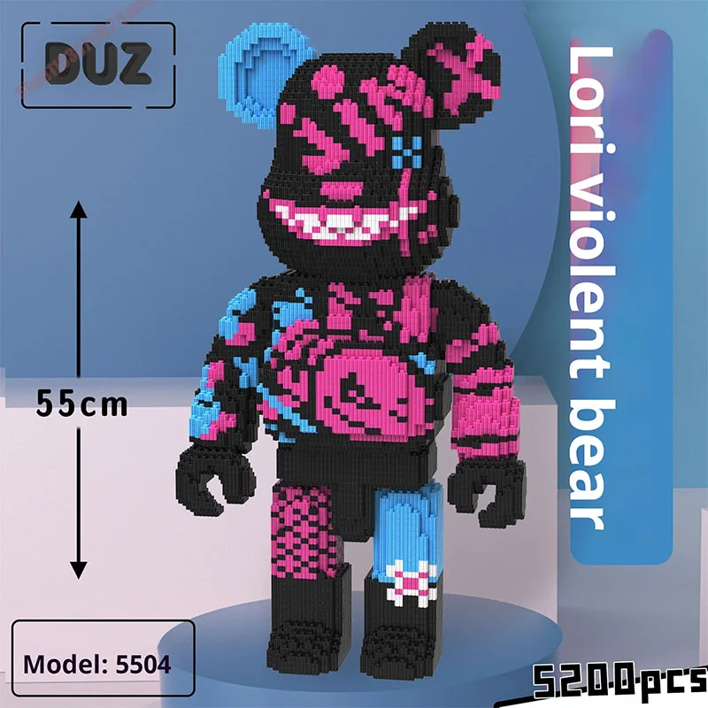 Kids Toys Cartoon Mini Love Violent Bear Bearbrick Model with Light Building Block DIY Micro Bricks Christmas Birthday Gift