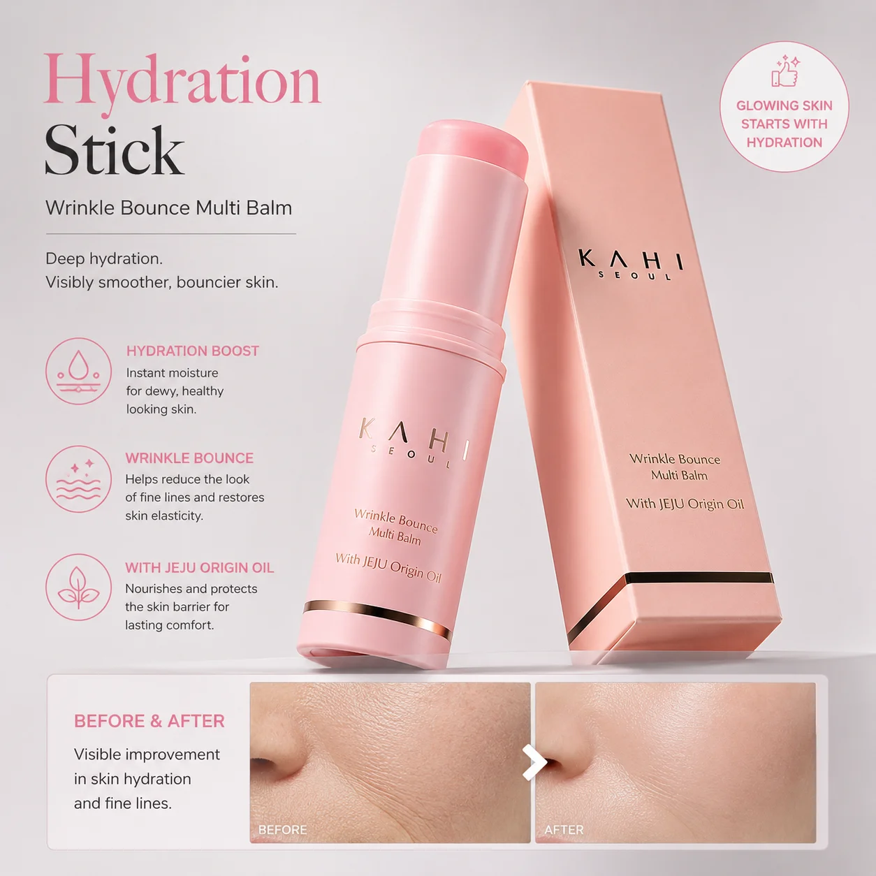 Pink Moisturizer Stick 9g Hydrating Serum Balm Anti Aging Wrinkle Care Repair Dry Skin Portable Face Beauty Pro Skincare Product