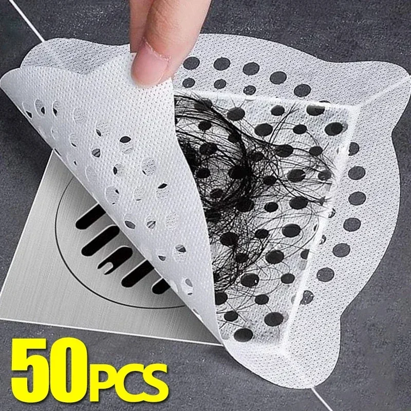 50/5Pcs Disposable Floor Drain Sticker Anti-blocking Sink Strainer Filter Mesh Bathroom Shower Hair Catcher Drain Screen Hole