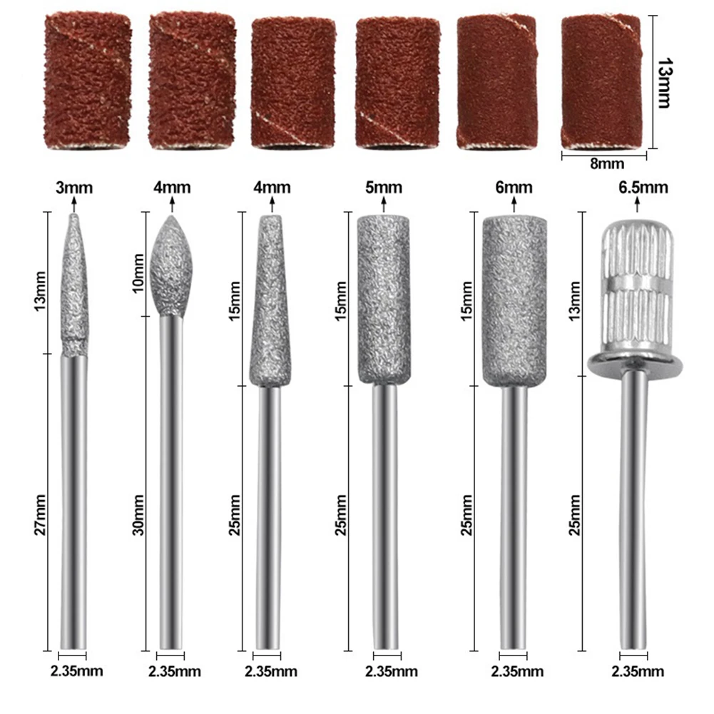 12 Pcs Nail Drill Bits Electrical Nail File Cuticle Cutter Tips Burring Cleaning Sanding Bands Polishing Bit Grinder Accessories